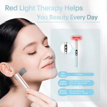 Led-Face-Wand，7 in 1 LED Light Therapy Facial Red & Blue Rejuvenation Tool